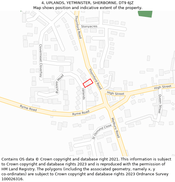 4, UPLANDS, YETMINSTER, SHERBORNE, DT9 6JZ: Location map and indicative extent of plot