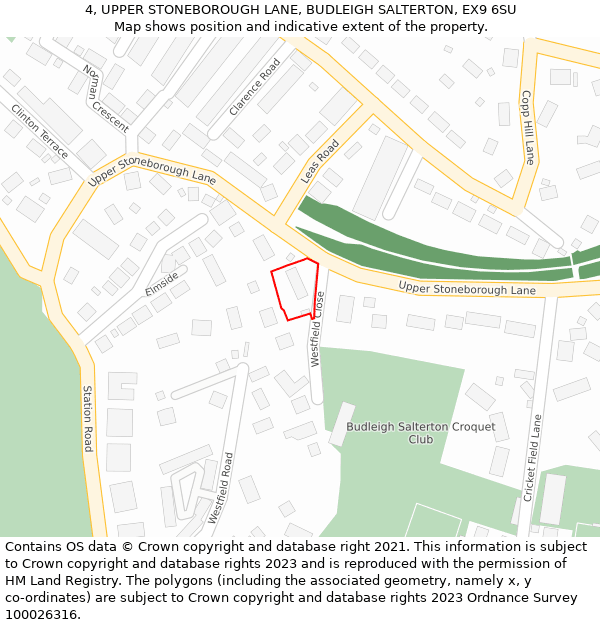 4, UPPER STONEBOROUGH LANE, BUDLEIGH SALTERTON, EX9 6SU: Location map and indicative extent of plot