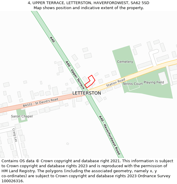 4, UPPER TERRACE, LETTERSTON, HAVERFORDWEST, SA62 5SD: Location map and indicative extent of plot