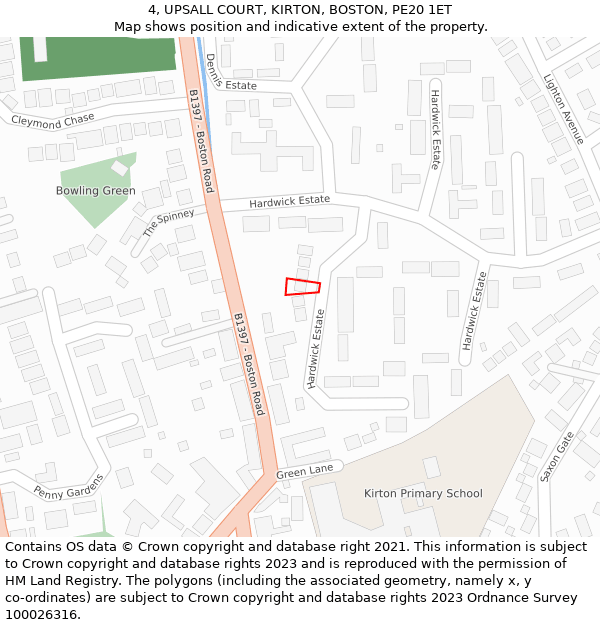 4, UPSALL COURT, KIRTON, BOSTON, PE20 1ET: Location map and indicative extent of plot