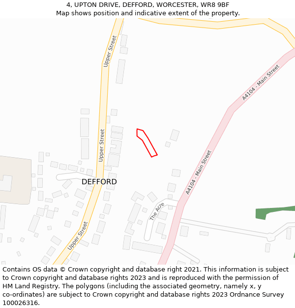 4, UPTON DRIVE, DEFFORD, WORCESTER, WR8 9BF: Location map and indicative extent of plot