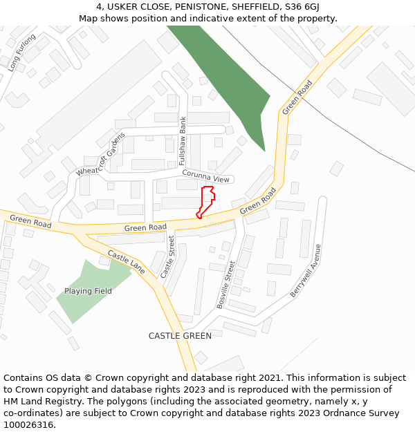 4, USKER CLOSE, PENISTONE, SHEFFIELD, S36 6GJ: Location map and indicative extent of plot