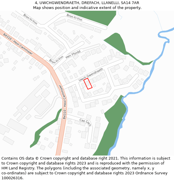 4, UWCHGWENDRAETH, DREFACH, LLANELLI, SA14 7AR: Location map and indicative extent of plot