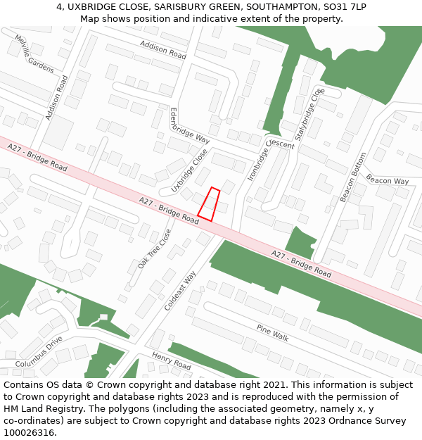 4, UXBRIDGE CLOSE, SARISBURY GREEN, SOUTHAMPTON, SO31 7LP: Location map and indicative extent of plot