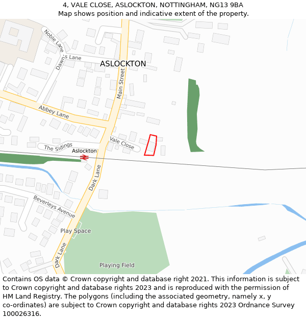 4, VALE CLOSE, ASLOCKTON, NOTTINGHAM, NG13 9BA: Location map and indicative extent of plot