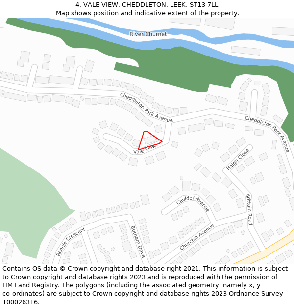 4, VALE VIEW, CHEDDLETON, LEEK, ST13 7LL: Location map and indicative extent of plot