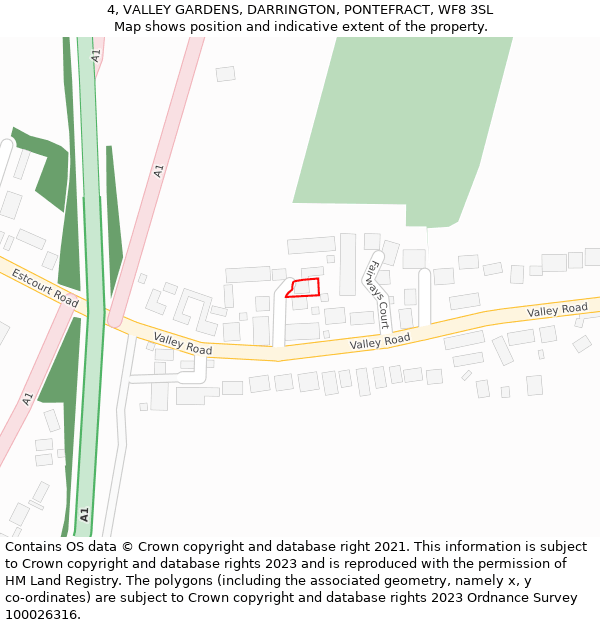 4, VALLEY GARDENS, DARRINGTON, PONTEFRACT, WF8 3SL: Location map and indicative extent of plot