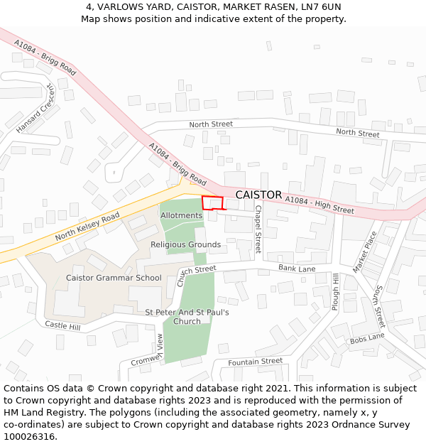 4, VARLOWS YARD, CAISTOR, MARKET RASEN, LN7 6UN: Location map and indicative extent of plot