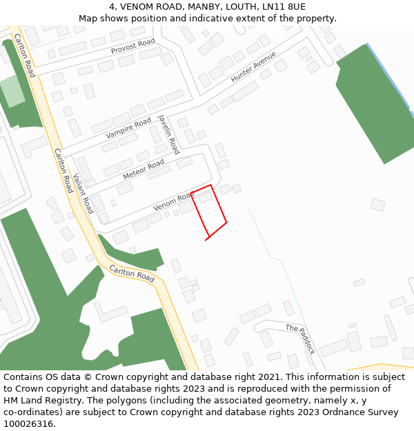 4, VENOM ROAD, MANBY, LOUTH, LN11 8UE: Location map and indicative extent of plot