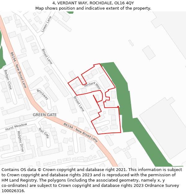 4, VERDANT WAY, ROCHDALE, OL16 4QY: Location map and indicative extent of plot