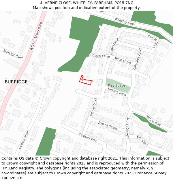 4, VERNE CLOSE, WHITELEY, FAREHAM, PO15 7NG: Location map and indicative extent of plot