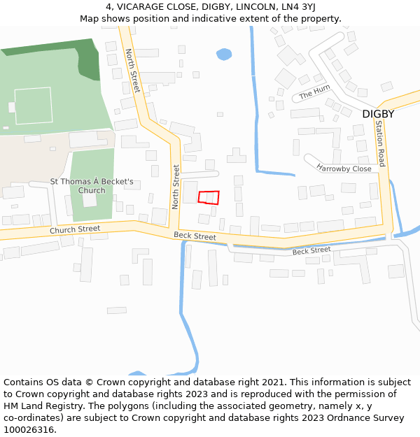 4, VICARAGE CLOSE, DIGBY, LINCOLN, LN4 3YJ: Location map and indicative extent of plot