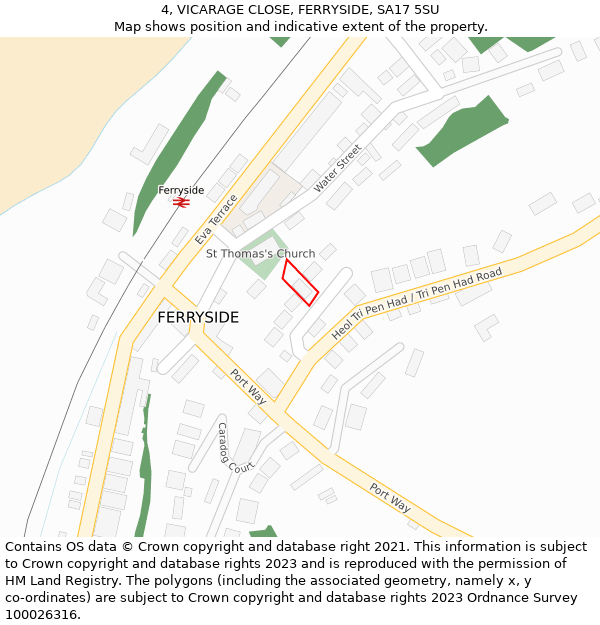 4, VICARAGE CLOSE, FERRYSIDE, SA17 5SU: Location map and indicative extent of plot