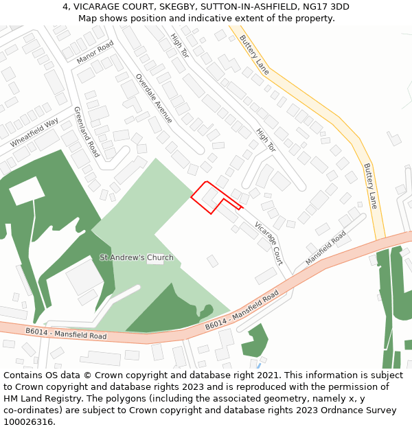 4, VICARAGE COURT, SKEGBY, SUTTON-IN-ASHFIELD, NG17 3DD: Location map and indicative extent of plot