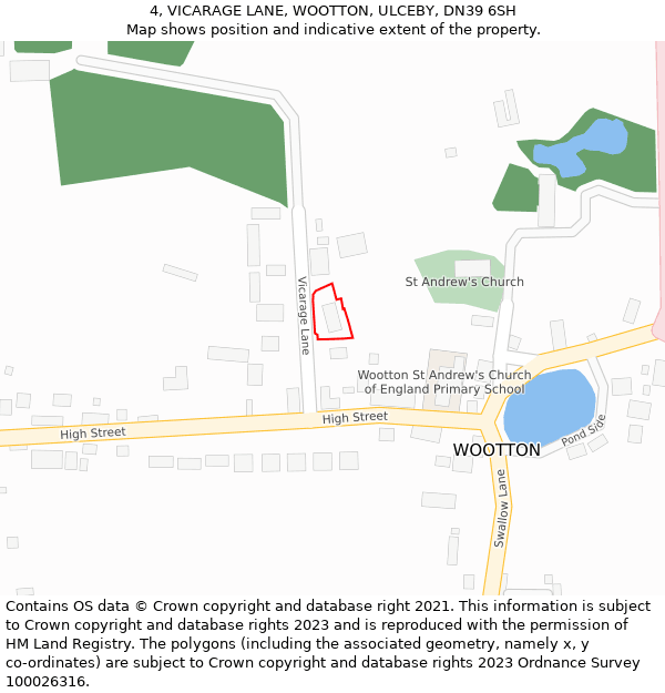 4, VICARAGE LANE, WOOTTON, ULCEBY, DN39 6SH: Location map and indicative extent of plot