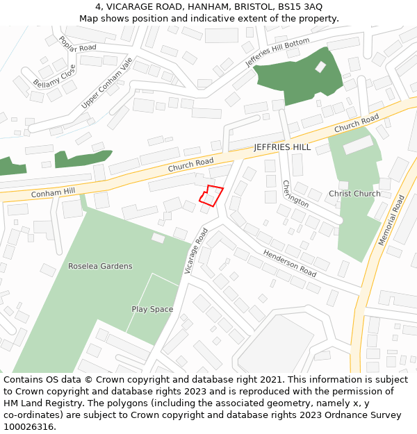 4, VICARAGE ROAD, HANHAM, BRISTOL, BS15 3AQ: Location map and indicative extent of plot