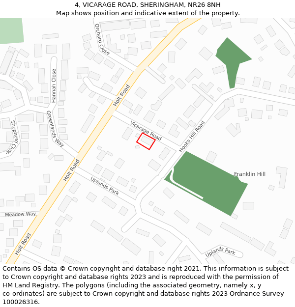 4, VICARAGE ROAD, SHERINGHAM, NR26 8NH: Location map and indicative extent of plot