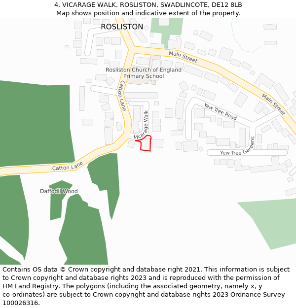 4, VICARAGE WALK, ROSLISTON, SWADLINCOTE, DE12 8LB: Location map and indicative extent of plot