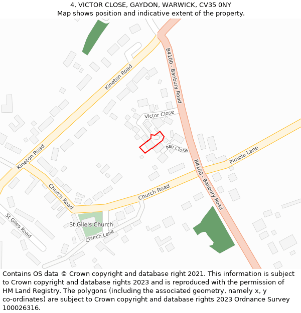 4, VICTOR CLOSE, GAYDON, WARWICK, CV35 0NY: Location map and indicative extent of plot