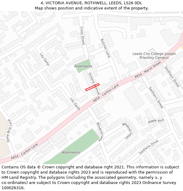 4, VICTORIA AVENUE, ROTHWELL, LEEDS, LS26 0DL: Location map and indicative extent of plot