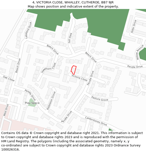 4, VICTORIA CLOSE, WHALLEY, CLITHEROE, BB7 9JR: Location map and indicative extent of plot