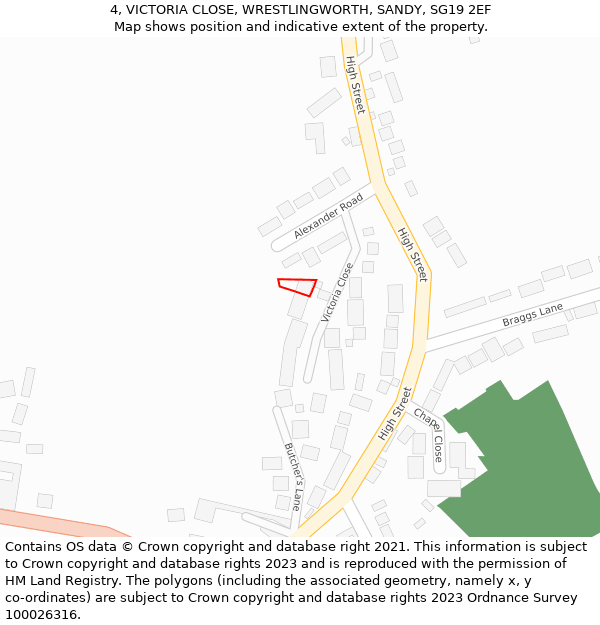 4, VICTORIA CLOSE, WRESTLINGWORTH, SANDY, SG19 2EF: Location map and indicative extent of plot