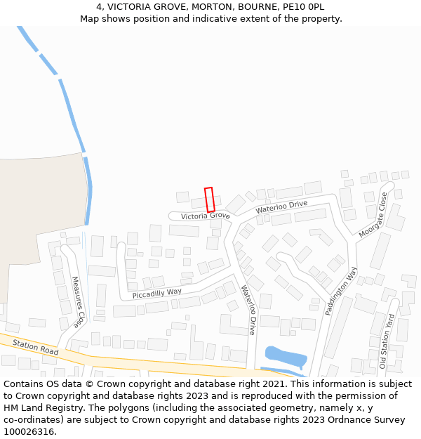 4, VICTORIA GROVE, MORTON, BOURNE, PE10 0PL: Location map and indicative extent of plot