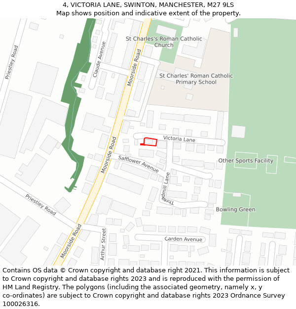 4, VICTORIA LANE, SWINTON, MANCHESTER, M27 9LS: Location map and indicative extent of plot