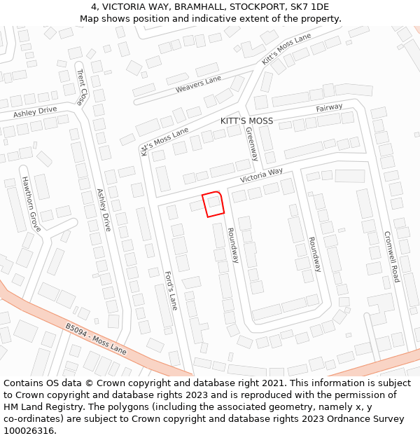 4, VICTORIA WAY, BRAMHALL, STOCKPORT, SK7 1DE: Location map and indicative extent of plot