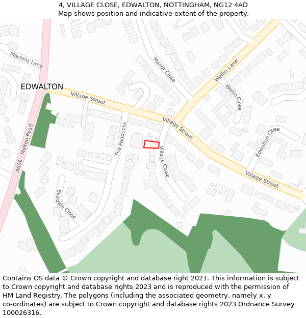 4, VILLAGE CLOSE, EDWALTON, NOTTINGHAM, NG12 4AD: Location map and indicative extent of plot
