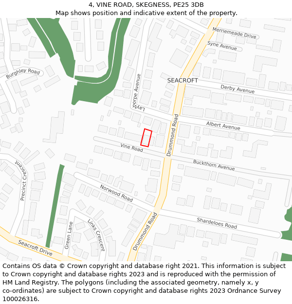 4, VINE ROAD, SKEGNESS, PE25 3DB: Location map and indicative extent of plot