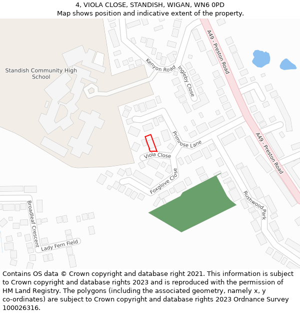 4, VIOLA CLOSE, STANDISH, WIGAN, WN6 0PD: Location map and indicative extent of plot