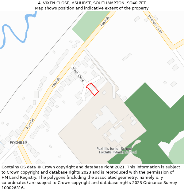 4, VIXEN CLOSE, ASHURST, SOUTHAMPTON, SO40 7ET: Location map and indicative extent of plot