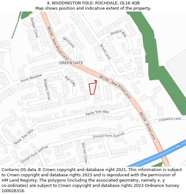 4, WADDINGTON FOLD, ROCHDALE, OL16 4QB: Location map and indicative extent of plot