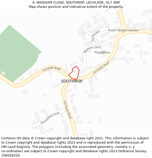 4, WADHAM CLOSE, SOUTHROP, LECHLADE, GL7 3NR: Location map and indicative extent of plot