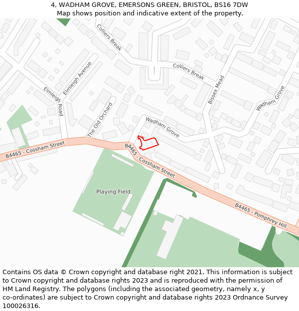 4, WADHAM GROVE, EMERSONS GREEN, BRISTOL, BS16 7DW: Location map and indicative extent of plot