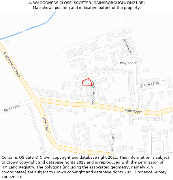 4, WAGGONERS CLOSE, SCOTTER, GAINSBOROUGH, DN21 3RJ: Location map and indicative extent of plot