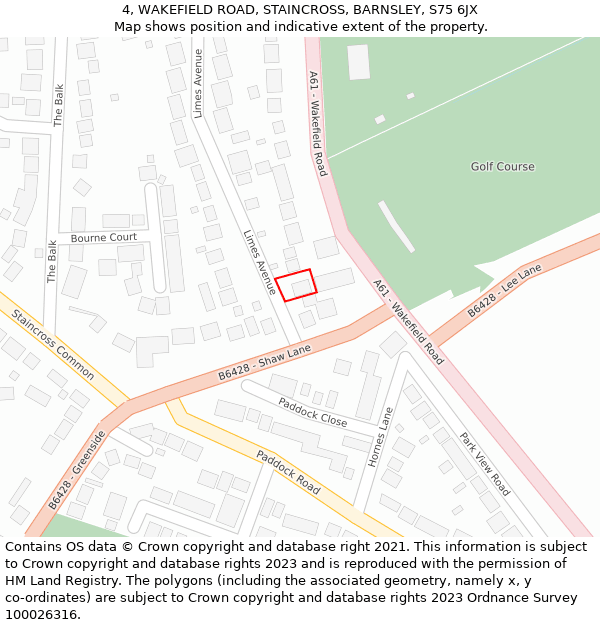 4, WAKEFIELD ROAD, STAINCROSS, BARNSLEY, S75 6JX: Location map and indicative extent of plot