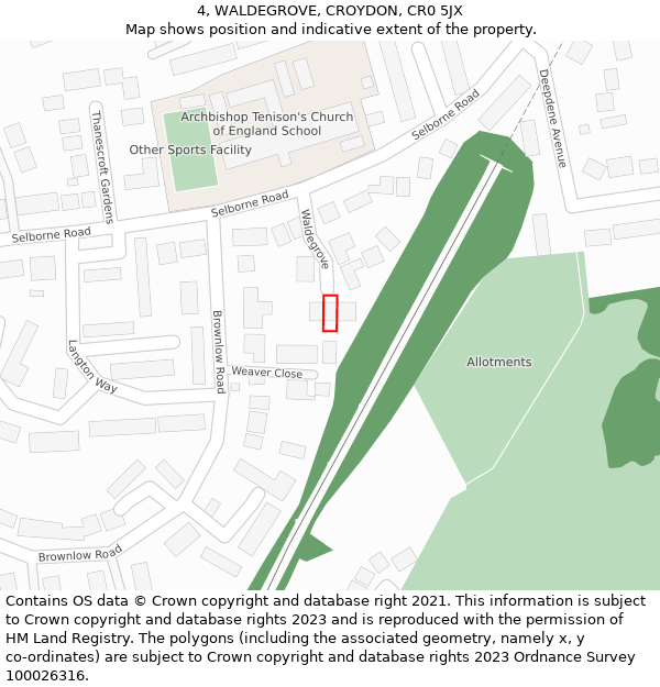 4, WALDEGROVE, CROYDON, CR0 5JX: Location map and indicative extent of plot