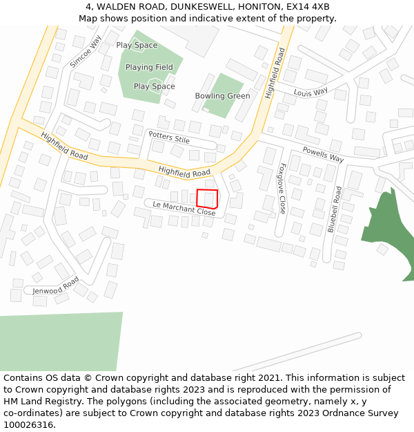 4, WALDEN ROAD, DUNKESWELL, HONITON, EX14 4XB: Location map and indicative extent of plot