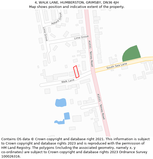 4, WALK LANE, HUMBERSTON, GRIMSBY, DN36 4JH: Location map and indicative extent of plot