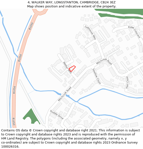 4, WALKER WAY, LONGSTANTON, CAMBRIDGE, CB24 3EZ: Location map and indicative extent of plot