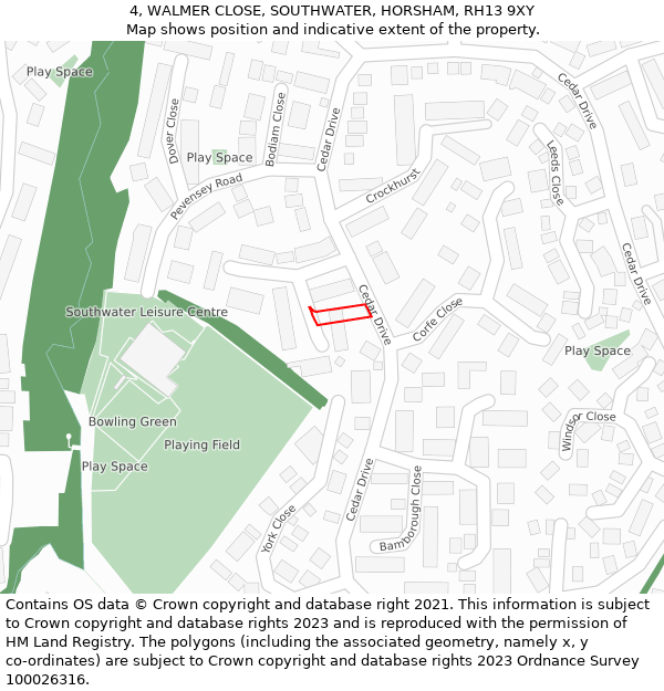 4, WALMER CLOSE, SOUTHWATER, HORSHAM, RH13 9XY: Location map and indicative extent of plot