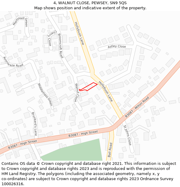 4, WALNUT CLOSE, PEWSEY, SN9 5QS: Location map and indicative extent of plot