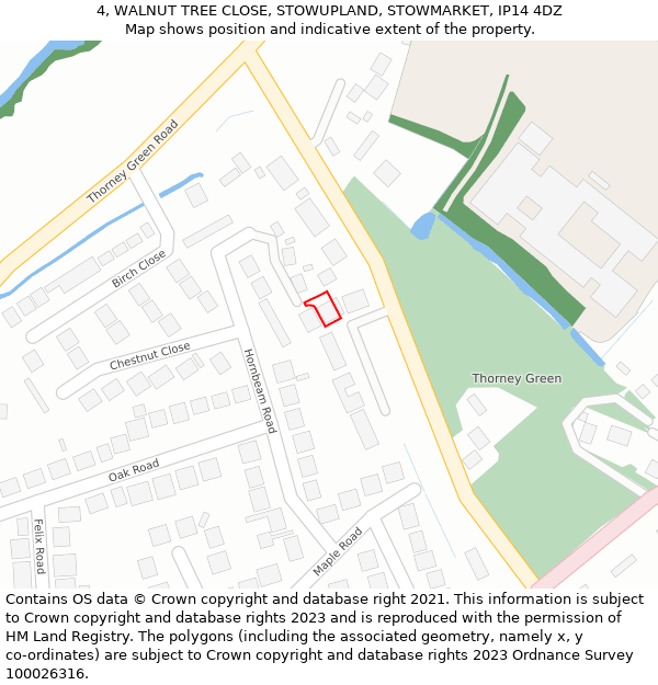 4, WALNUT TREE CLOSE, STOWUPLAND, STOWMARKET, IP14 4DZ: Location map and indicative extent of plot