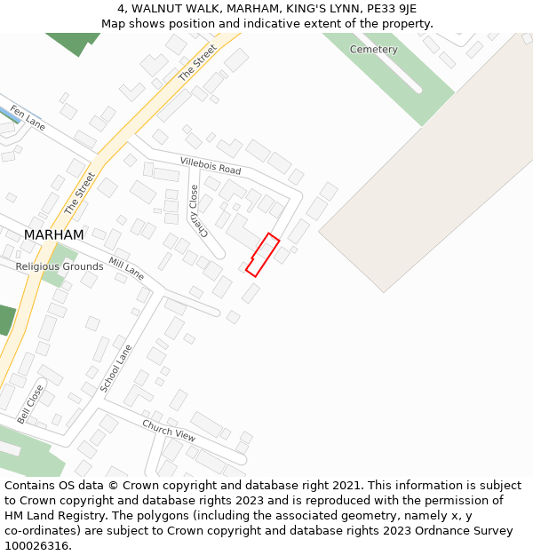 4, WALNUT WALK, MARHAM, KING'S LYNN, PE33 9JE: Location map and indicative extent of plot