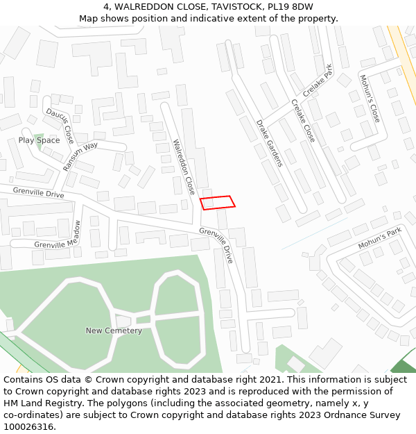 4, WALREDDON CLOSE, TAVISTOCK, PL19 8DW: Location map and indicative extent of plot