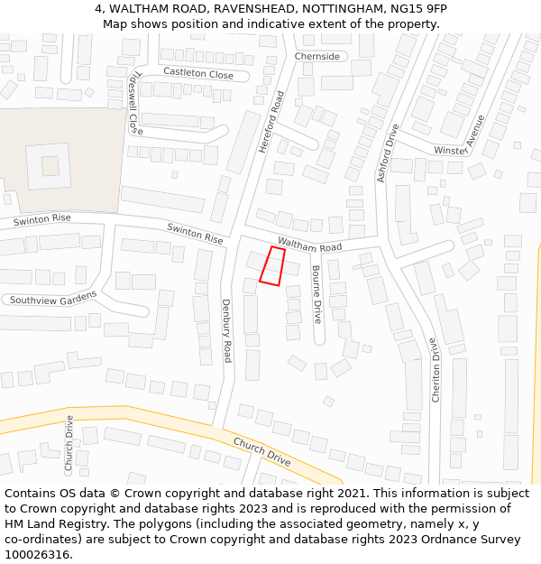 4, WALTHAM ROAD, RAVENSHEAD, NOTTINGHAM, NG15 9FP: Location map and indicative extent of plot