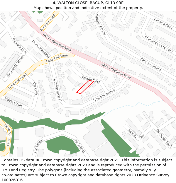 4, WALTON CLOSE, BACUP, OL13 9RE: Location map and indicative extent of plot