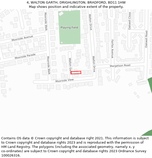 4, WALTON GARTH, DRIGHLINGTON, BRADFORD, BD11 1HW: Location map and indicative extent of plot